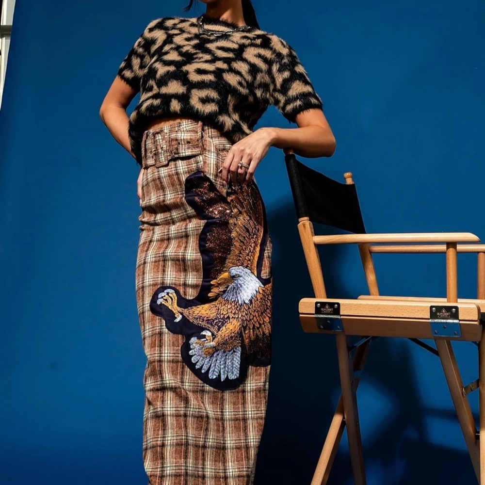 Dressed in Lala- Plaid Skirt with Eagle Design